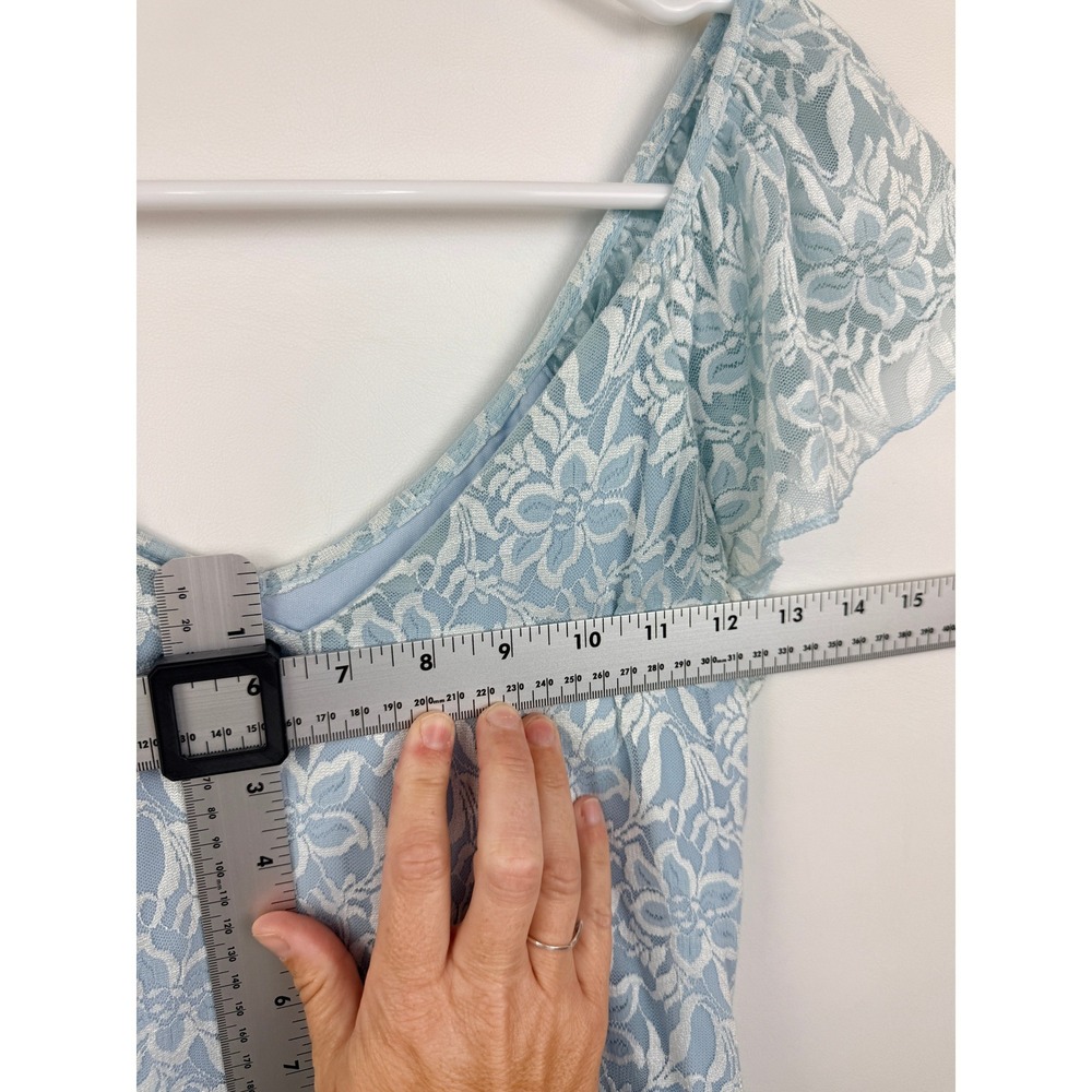 Disney Cinderella Light Blue Floral Lace Ruffle Dress Tulle Hem Womens M - Picture 8 of 8